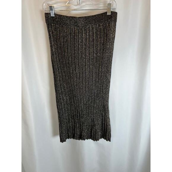 NWT Tahari Black Shimmer Metallic Pleated Midi Skirt Size M - Picture 2 of 9